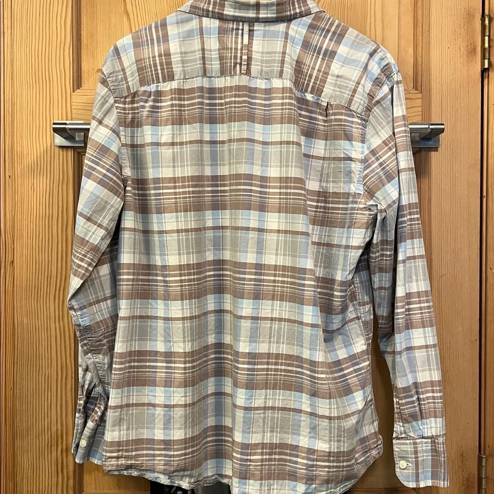 Banana Republic Men's Casual Plaid Cotton Shirt - Brown, Blue, Cream Sz L